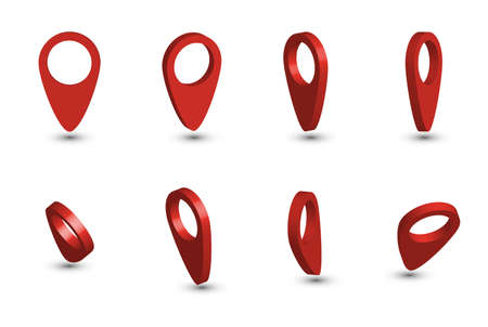 Map pointer. 3D Pointer red pin marker for travel location. Set of vector location icons on transparent background. Vector illustration.のイラスト素材