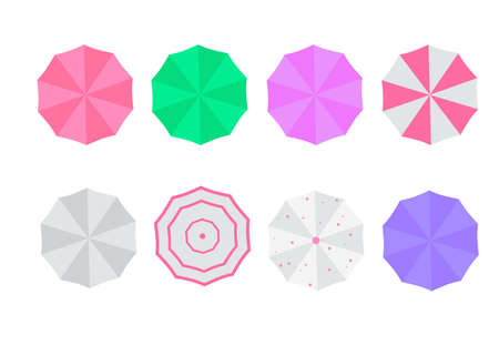 Set of beach umbrellas. Top view, striped design. Vector illustration of beach umbrellas. Isolated for all backgrounds.のイラスト素材