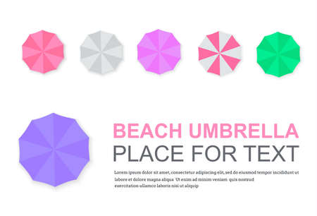 Set of beach umbrellas. Top view, striped design. Vector illustration of beach umbrellas. Isolated for all backgrounds.のイラスト素材