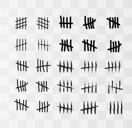 Tally marks on the wall isolated. Counting characters. Vector illustration of counting days in prison.のイラスト素材