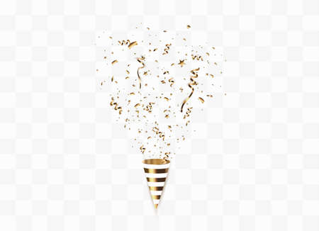 Golden confetti isolated on checkered background. Festive vector illustrationのイラスト素材