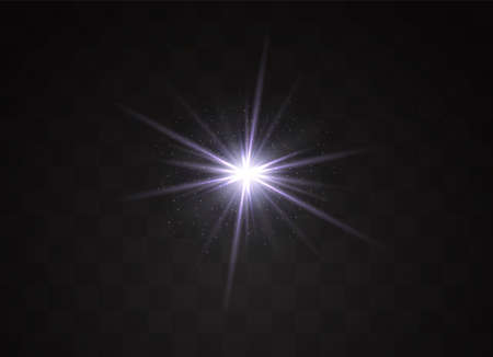 Light flare special effect with rays of light and magic sparkles. Glow transparent vector light effect set, explosion, glitter, spark, sun flash, burst.のイラスト素材