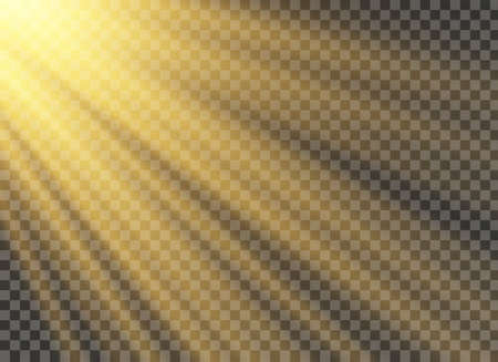 Vector transparent sunlight special lens flash light effect.front sun lens flash. Vector blur in the light of radiance. Element of decor. Horizontal stellar rays and searchlight.のイラスト素材