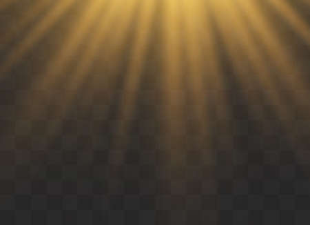 Vector transparent sunlight special lens flash light effect.front sun lens flash. Vector blur in the light of radiance. Element of decor. Horizontal stellar rays and searchlight.のイラスト素材