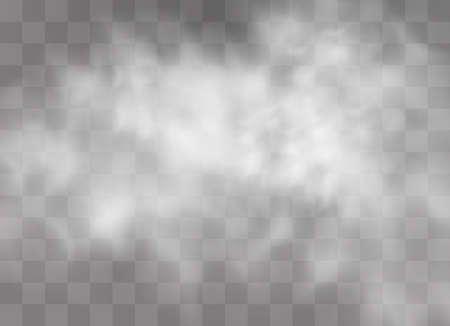 Transparent special effect stands out with fog or smoke. White cloud vector, fog or smog. Vector illustration. White gradient on a transparent background. Rainy weather on a transparent background.のイラスト素材