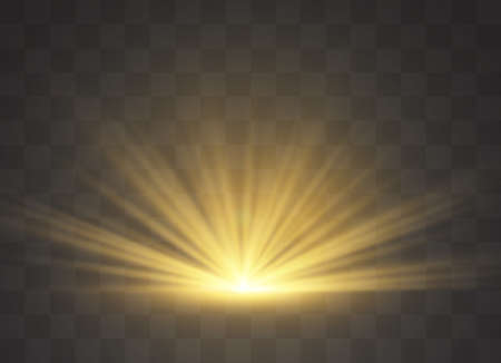Light highlight yellow special effect with rays of light and magic sparkles. Sun Rayのイラスト素材