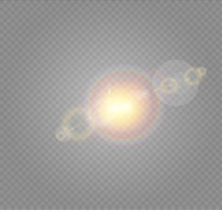 Vector transparent sunlight special lens flash light effect.front sun lens flash. Vector blur in the light of radiance. Element of decor.のイラスト素材
