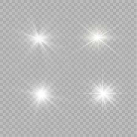White glowing light explodes on a transparent background. Sparkling magical dust particles. Bright Star. Transparent shining sun, bright flash. Vector sparkles.のイラスト素材