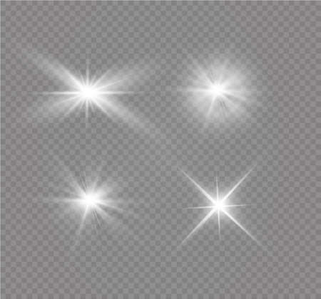 White glowing light explodes on a transparent background. Sparkling magical dust particles. Bright Star. Transparent shining sun, bright flash. Vector sparkles.のイラスト素材