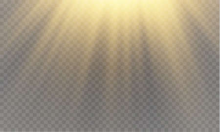 Vector transparent sunlight special lens flash light effect.front sun lens flash. Vector blur in the light of radiance. Element of decor. Horizontal stellar rays and searchlight.のイラスト素材