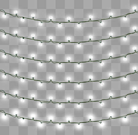 Christmas lights isolated on transparent background. Xmas glowing garland. Vector illustrationのイラスト素材