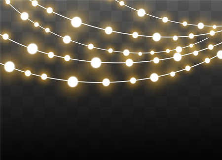 Christmas lights isolated on transparent background. Xmas glowing garland. Vector illustrationのイラスト素材