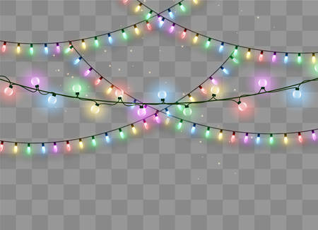 Christmas lights isolated on transparent background. Xmas glowing garland. Vector illustrationのイラスト素材