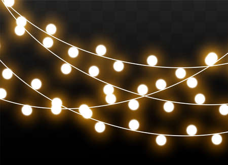 Christmas lights isolated on transparent background. Xmas glowing garland. Vector illustrationのイラスト素材