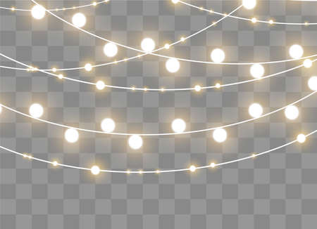 Christmas lights isolated on transparent background. Xmas glowing garland. Vector illustrationのイラスト素材