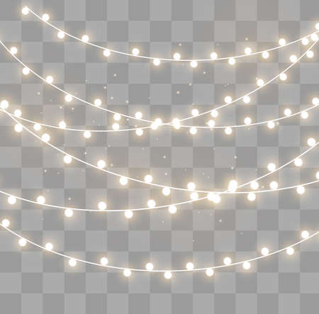 Christmas lights isolated on transparent background. Xmas glowing garland. Vector illustrationのイラスト素材