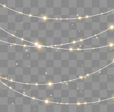 Christmas lights isolated on transparent background. Xmas glowing garland. Vector illustrationのイラスト素材