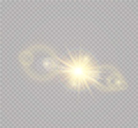 Vector transparent sunlight special lens flash light effect.front sun lens flash. Vector blur in the light of radiance. Element of decor.のイラスト素材