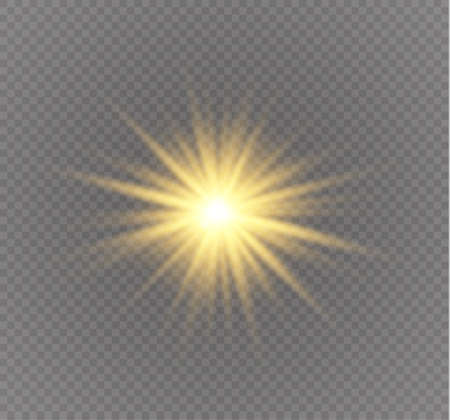 Yellow glowing light explodes on a transparent background. Sparkling magical dust particles. Bright Star. Transparent shining sun, bright flash. Vector sparkles.のイラスト素材