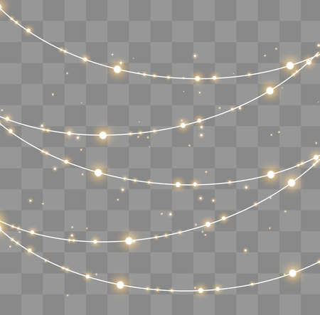Christmas lights isolated on transparent background. Xmas glowing garland. Vector illustrationのイラスト素材