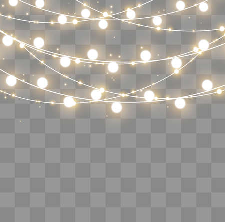 Christmas lights isolated on transparent background. Xmas glowing garland. Vector illustrationのイラスト素材