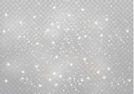 The white dust sparks and golden stars shine with special light. Vector sparkles on a transparent background. Christmas light effect. Sparkling magical dust particles.のイラスト素材