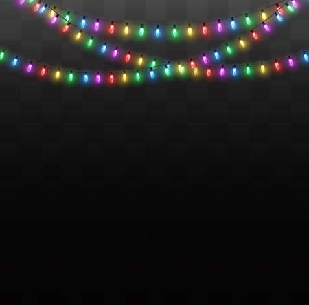 Christmas lights isolated on transparent background. Xmas glowing garland. Vector illustrationのイラスト素材