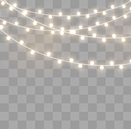 Christmas lights isolated on transparent background. Xmas glowing garland. Vector illustrationのイラスト素材