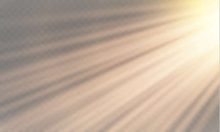 Vector transparent sunlight special lens flash light effect.front sun lens flash. Vector blur in the light of radiance. Element of decor. Horizontal stellar rays and searchlight.のイラスト素材