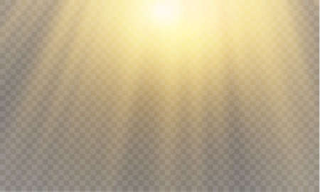 Vector transparent sunlight special lens flash light effect.front sun lens flash. Vector blur in the light of radiance. Element of decor. Horizontal stellar rays and searchlight.のイラスト素材