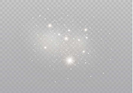 The white dust sparks and golden stars shine with special light. Vector sparkles on a transparent background.  Sparkling magical dust particles.のイラスト素材