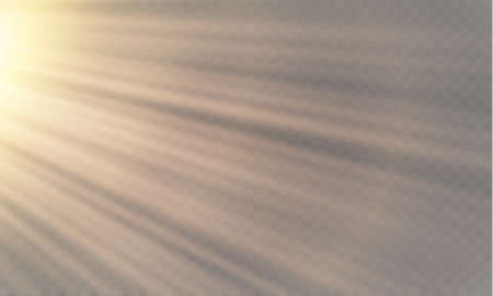 Vector transparent sunlight special lens flash light effect.front sun lens flash. Vector blur in the light of radiance. Element of decor. Horizontal stellar rays and searchlight.のイラスト素材