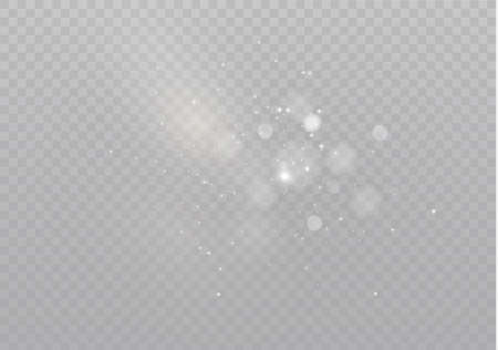 The white dust sparks and golden stars shine with special light. Vector sparkles on a transparent background.  Sparkling magical dust particles.のイラスト素材