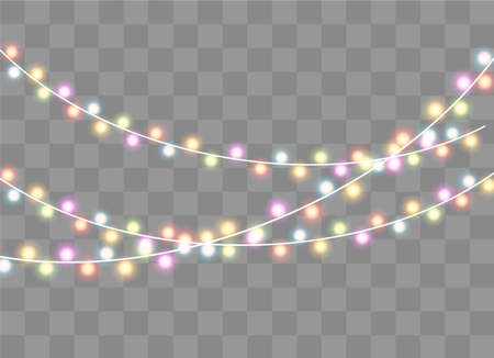 Christmas lights isolated on transparent background. Xmas glowing garland. Vector illustrationのイラスト素材