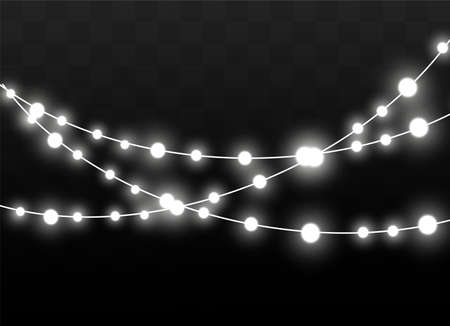 Christmas lights isolated on transparent background. Xmas glowing garland. Vector illustrationのイラスト素材