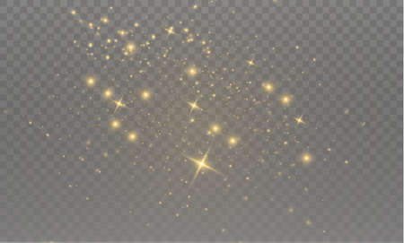 The yellow dust sparks and golden stars shine with special light. Vector sparkles on a transparent background.  Sparkling magical dust particles.のイラスト素材
