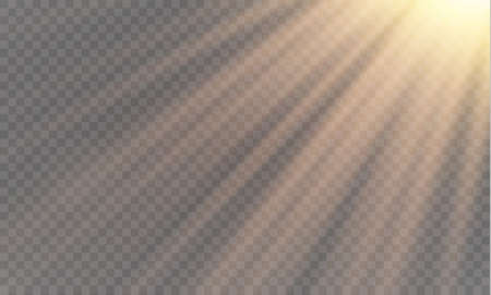 Vector transparent sunlight special lens flash light effect.front sun lens flash. Vector blur in the light of radiance. Element of decor. Horizontal stellar rays and searchlight.のイラスト素材