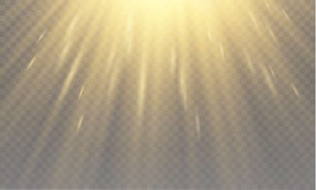 Vector transparent sunlight special lens flash light effect.front sun lens flash. Vector blur in the light of radiance. Element of decor. Horizontal stellar rays and searchlight.のイラスト素材