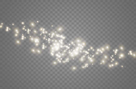The white dust sparks and golden stars shine with special light. Vector sparkles on a transparent background.  Sparkling magical dust particles.のイラスト素材