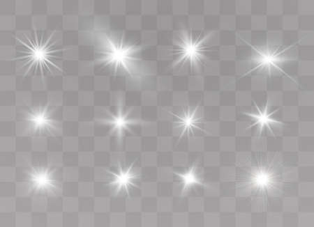 White glowing light explodes on a transparent background. Sparkling magical dust particles. Bright Star. Transparent shining sun, bright flash. Vector sparkles.のイラスト素材