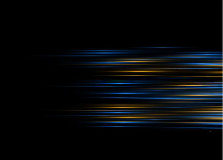 Blue horizontal lens flares pack. Laser beams, horizontal light rays.Beautiful light flares. Glowing streaks on dark background. Luminous abstract sparkling lined background.のイラスト素材