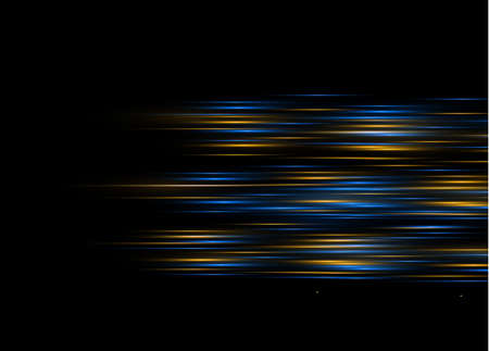 Blue horizontal lens flares pack. Laser beams, horizontal light rays.Beautiful light flares. Glowing streaks on dark background. Luminous abstract sparkling lined background.のイラスト素材