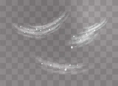 Snow and wind on a transparent background. White gradient decorative element.vector illustration. winter and snow with fog. wind and fog.のイラスト素材