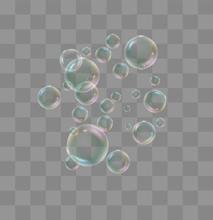 White water bubbles with reflection set on transparent background vector illustrationのイラスト素材