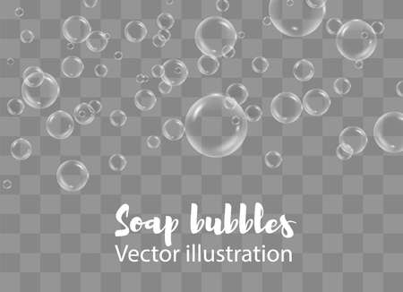 White water bubbles with reflection set on transparent background vector illustrationのイラスト素材