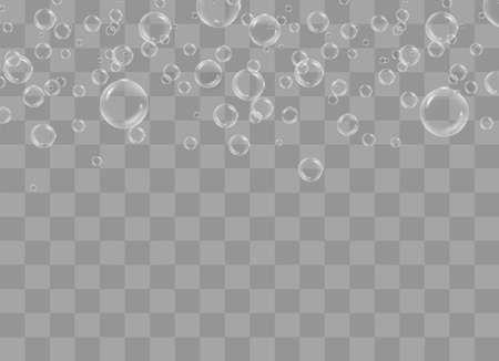 White water bubbles with reflection set on transparent background vector illustrationのイラスト素材