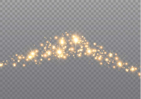 yellow sparks glitter special light effect. Vector sparkles on transparent background. Christmas abstract pattern. Sparkling magic dust particlesのイラスト素材