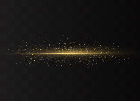 yellow horizontal lens flares pack. Laser beams, horizontal light rays. Beautiful light flares. Glowing streaks on dark background. Luminous abstract sparkling lined background.のイラスト素材