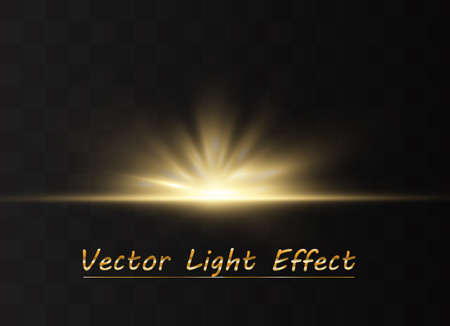 Light highlight yellow special effect with rays of light and magic sparkles. Sun Ray . Glow transparent vector light effect set, explosion, shine, spark, solar flare.のイラスト素材