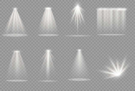 Vector spotlight. Light effect.Glow isolated white transparent light effect. Abstract special effect element design.のイラスト素材